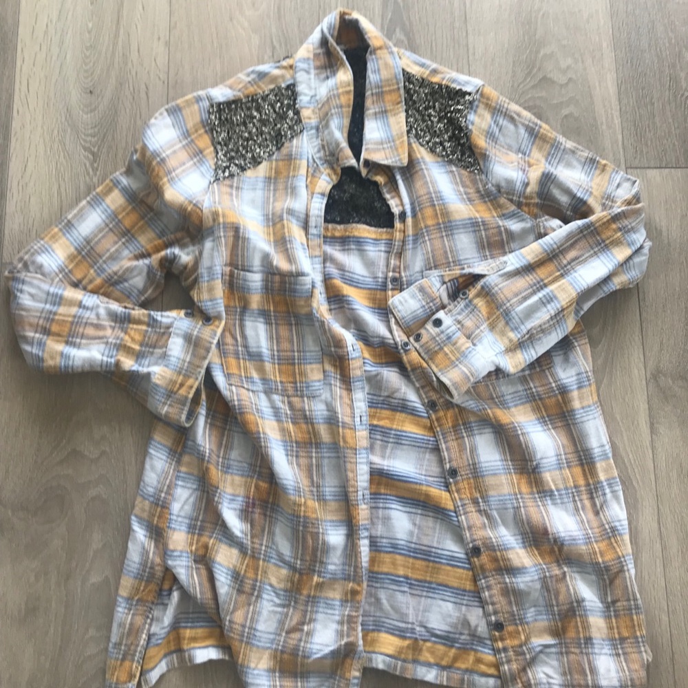 Free people oversized flannel with sequin detail